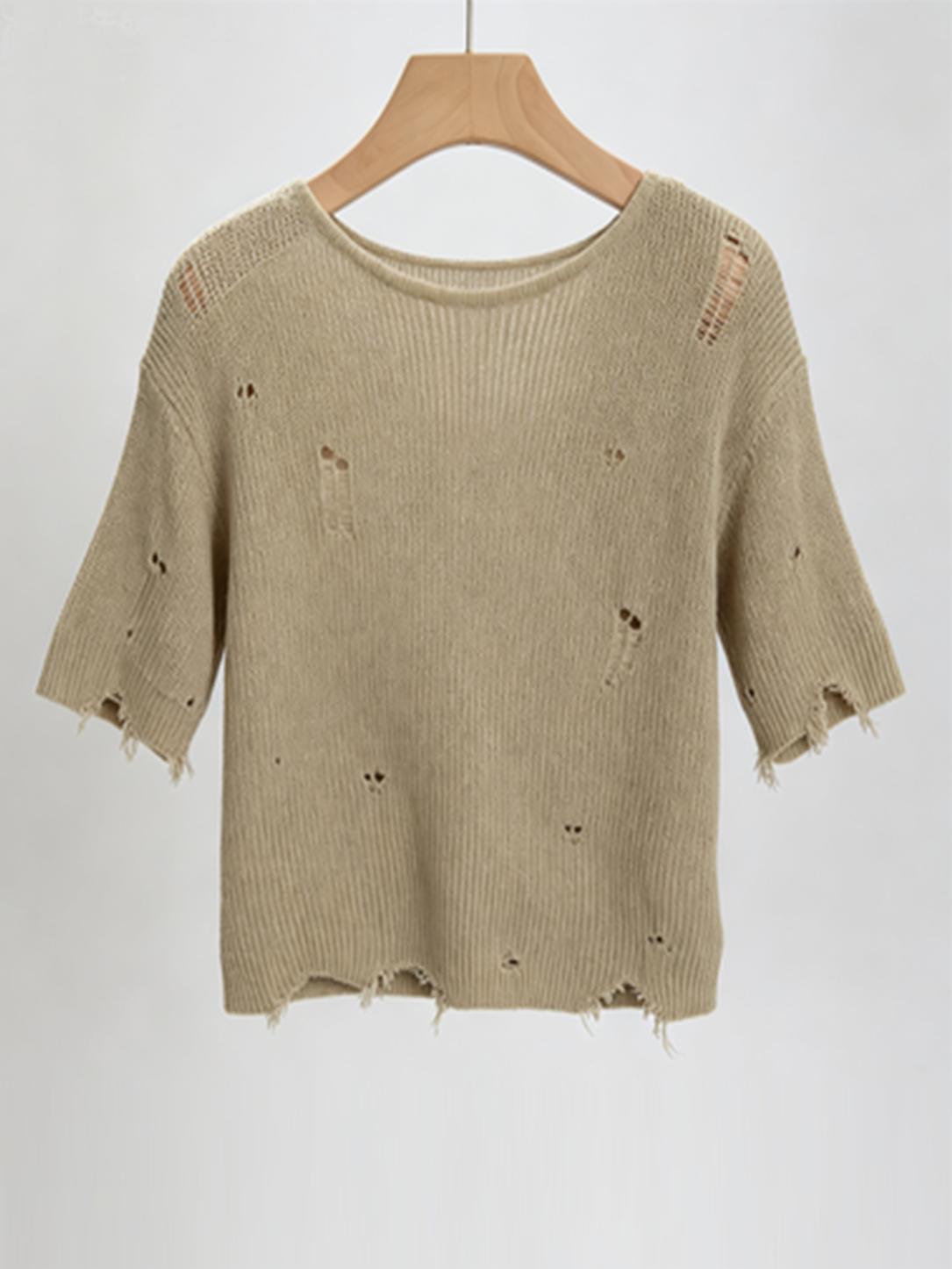 2026 New Ripped Knit Loose Hollowed-Out Raw Edge Short-Sleeved Summer Cardigan