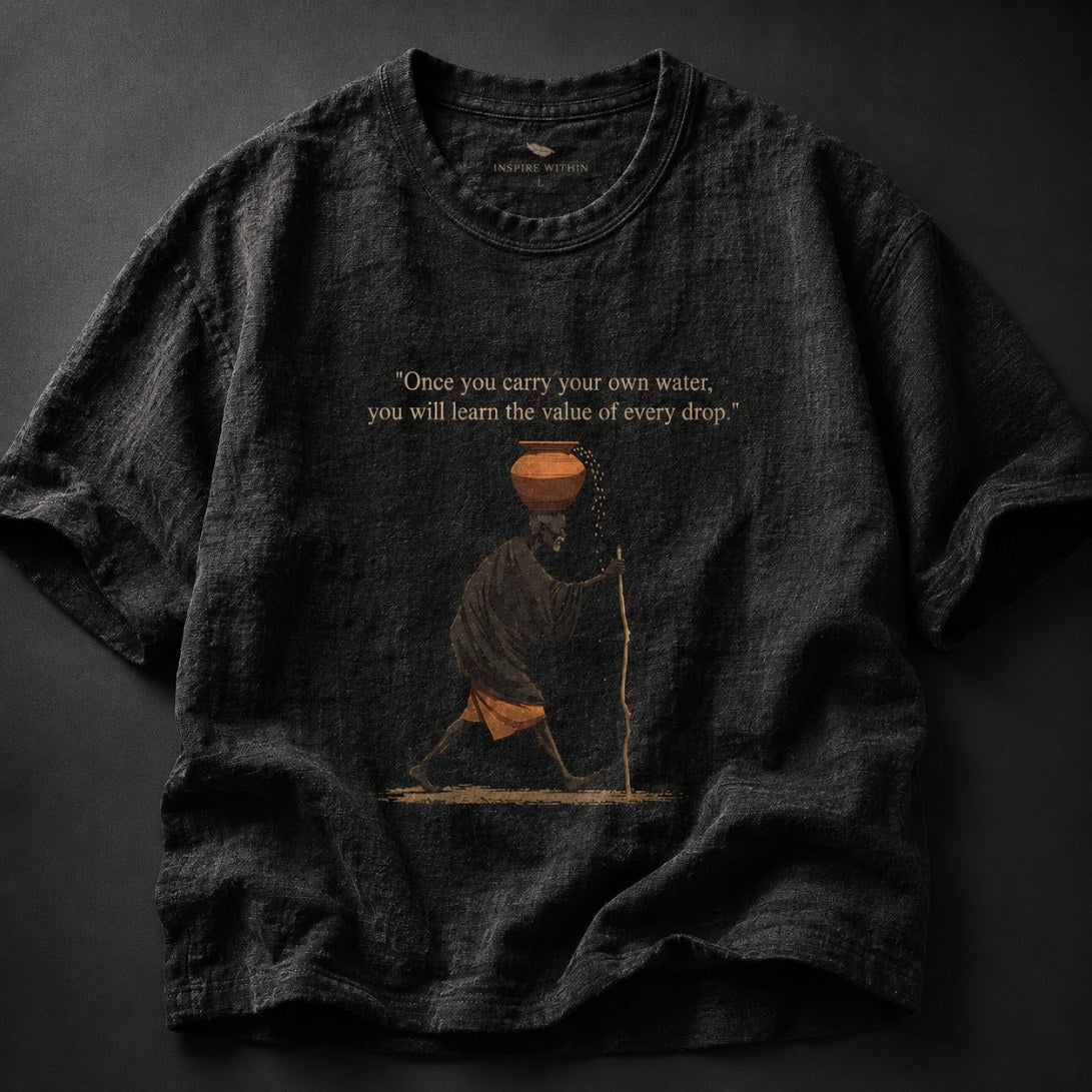 "Once you carry your own water, you will learn the value of every drop" Black T-Shirt