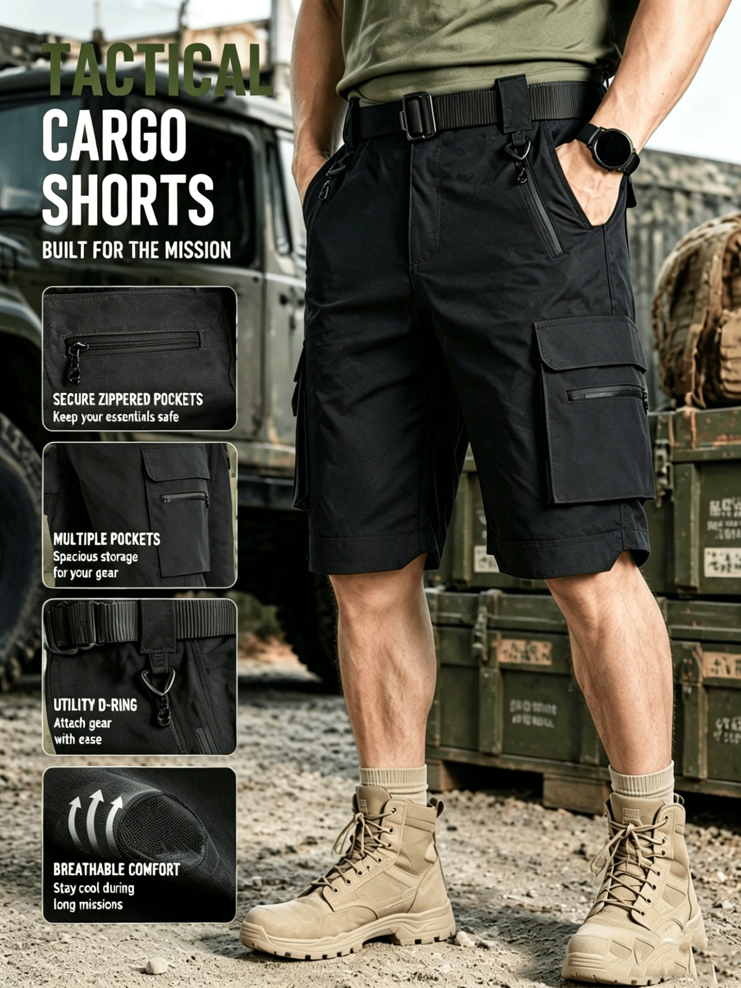 Men's Summer Shorts Outdoor Multi-Pocket Comfortable Breathable Cargo Pants Wear-Resistant Capri Pants Beach Pants Suitable for Fishing, Camping, Hiking, and Mountaineering