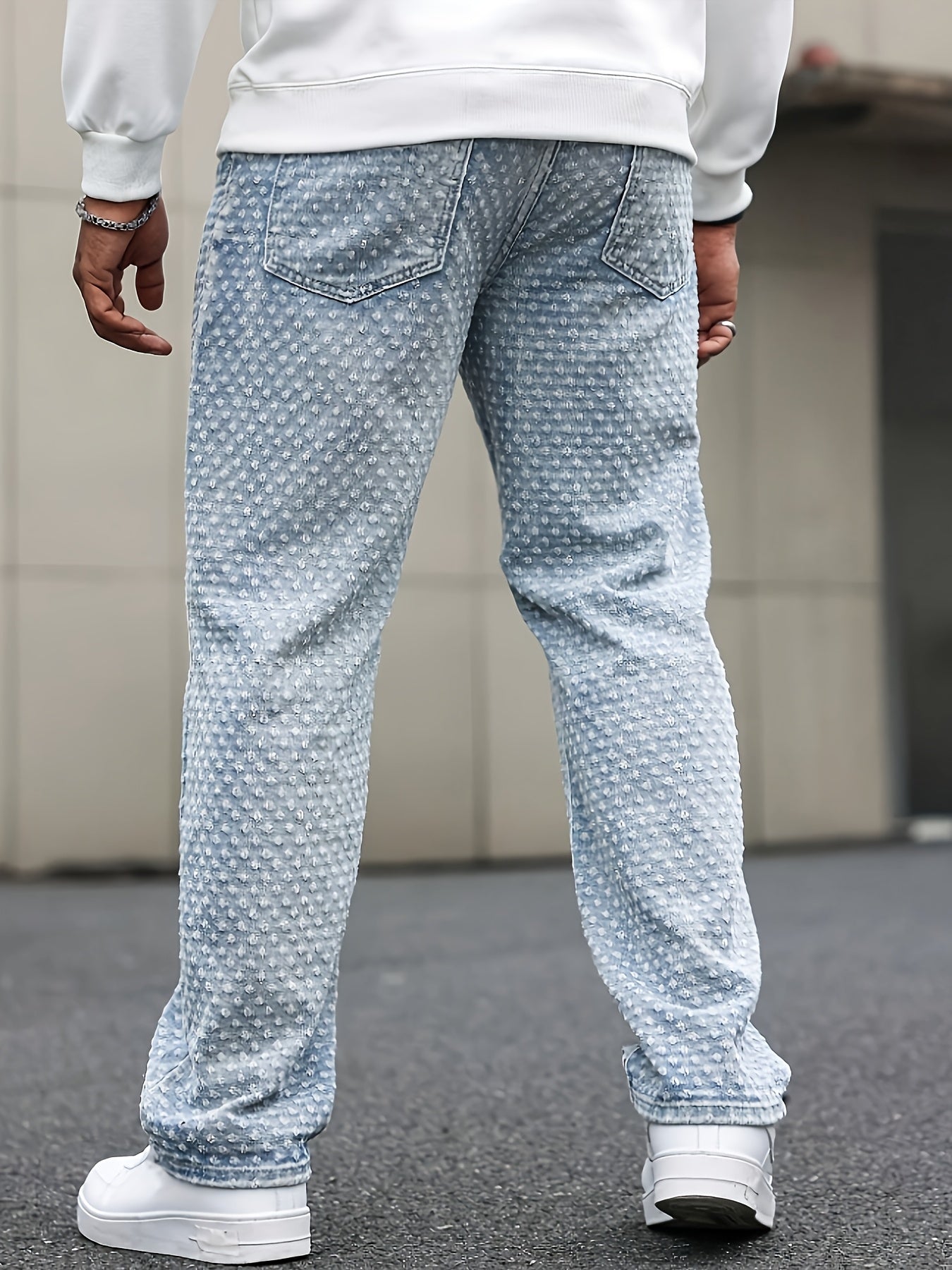 Geng Yuan Shi Selected Products - Men'S Casual Crochet Flower Jeans