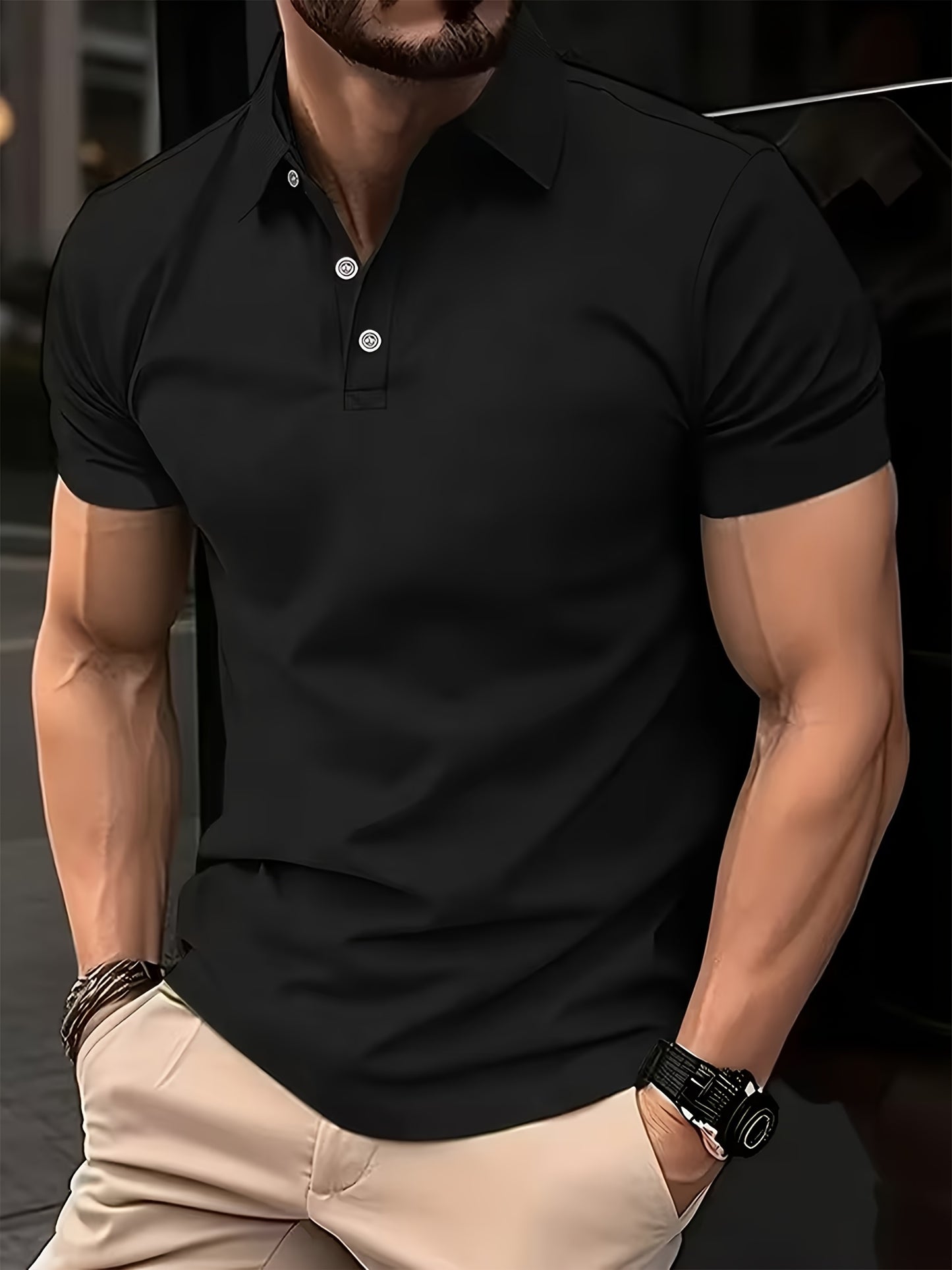 4pcs Quick-Dry Breathable Polo Shirts - Solid Color Lapel Collar Short Sleeve Button-Up Button- Shirts, Lightweight Stretch Polyester Suitable for Golf, Yacht, Office & Daily Wear, - Fit for Active Lifestyle