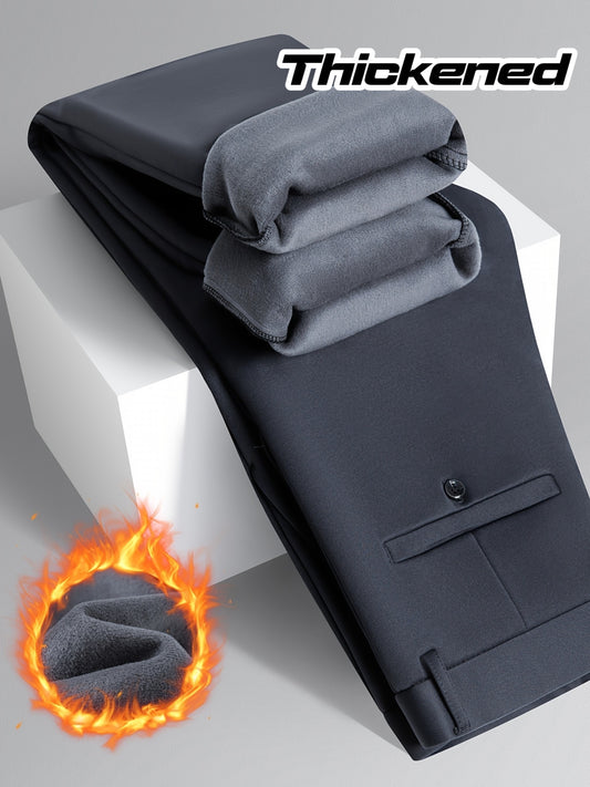 FORTEI Fleece Thickened Winter Warmth Lock Temperature Elastic Straight Business Trousers Men's Western Pants 3FA224044252