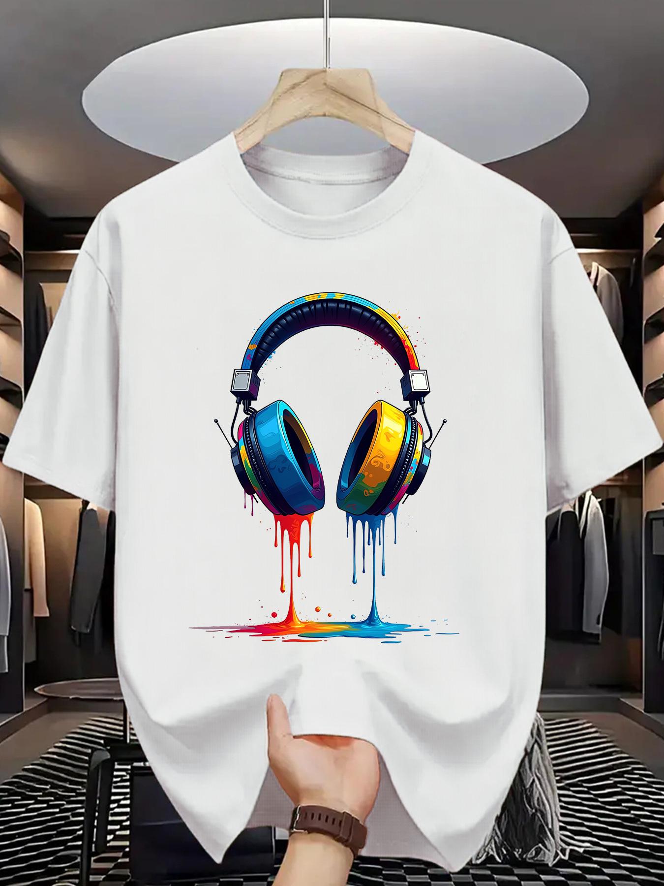 Colorful Dripping Headphones T-Shirt for Men Women, Music Lover Streetwear Graphic Tee