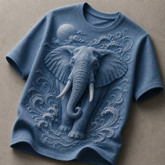 Dusty Blue Moonlit Elephant Art T-Shirt