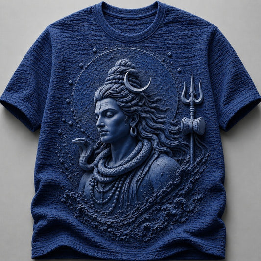 Blue Cosmic Shiva Powerful Devotional White T-Shirt