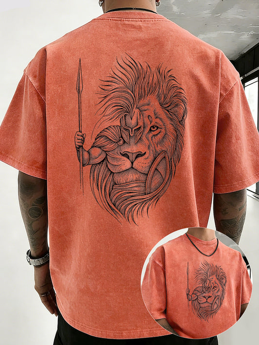 Men's Distressed Loose-Fit Reversible Print T-Shirt with Pattern Design, Hip-Hop Streetwear Short Sleeve Tee