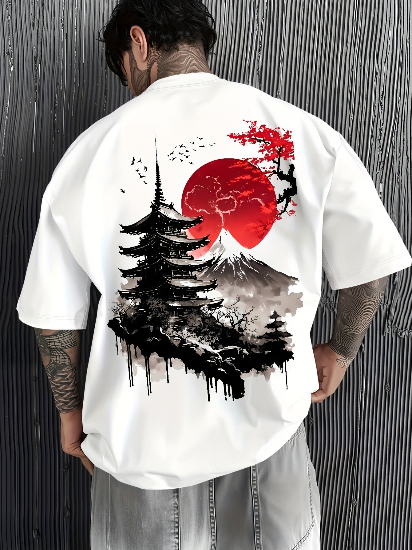 Men's Crimson Sunset Mountain Scenery Print Short Sleeve T-Shirt