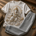Lord Ganesha Prosperity White T-Shirt with Grey Trackpant Combo