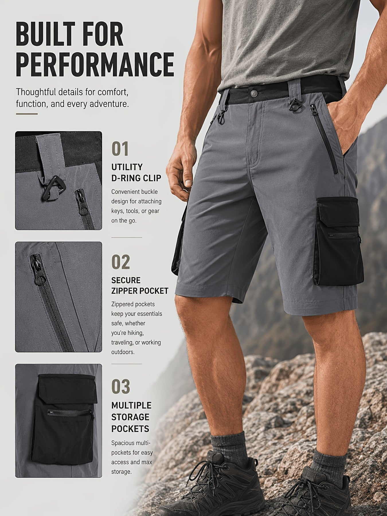 YKS JOOB Men's Tactical Cargo Shorts - Quick-Dry High Quality Multi-Pocket Outdoor Pants with Zipper Pockets, Breathable Suitable for Hiking, Fishing, Training, Work, Durable Straight-Cut Mid-Length Shorts for Workouts and Casual Wear