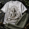 Lord Shiva Cosmic Energy White T-Shirt with Dark Green Jogger Combo