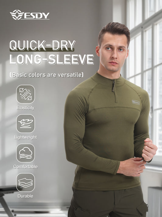 ESDY Men'S Quick-Dry Sports Shirt Summer Quick-Dry Long-Sleeve Top Outdoor Sports Moisture-Wicking Shirt Stretch Quick-Dry Athletic Wear