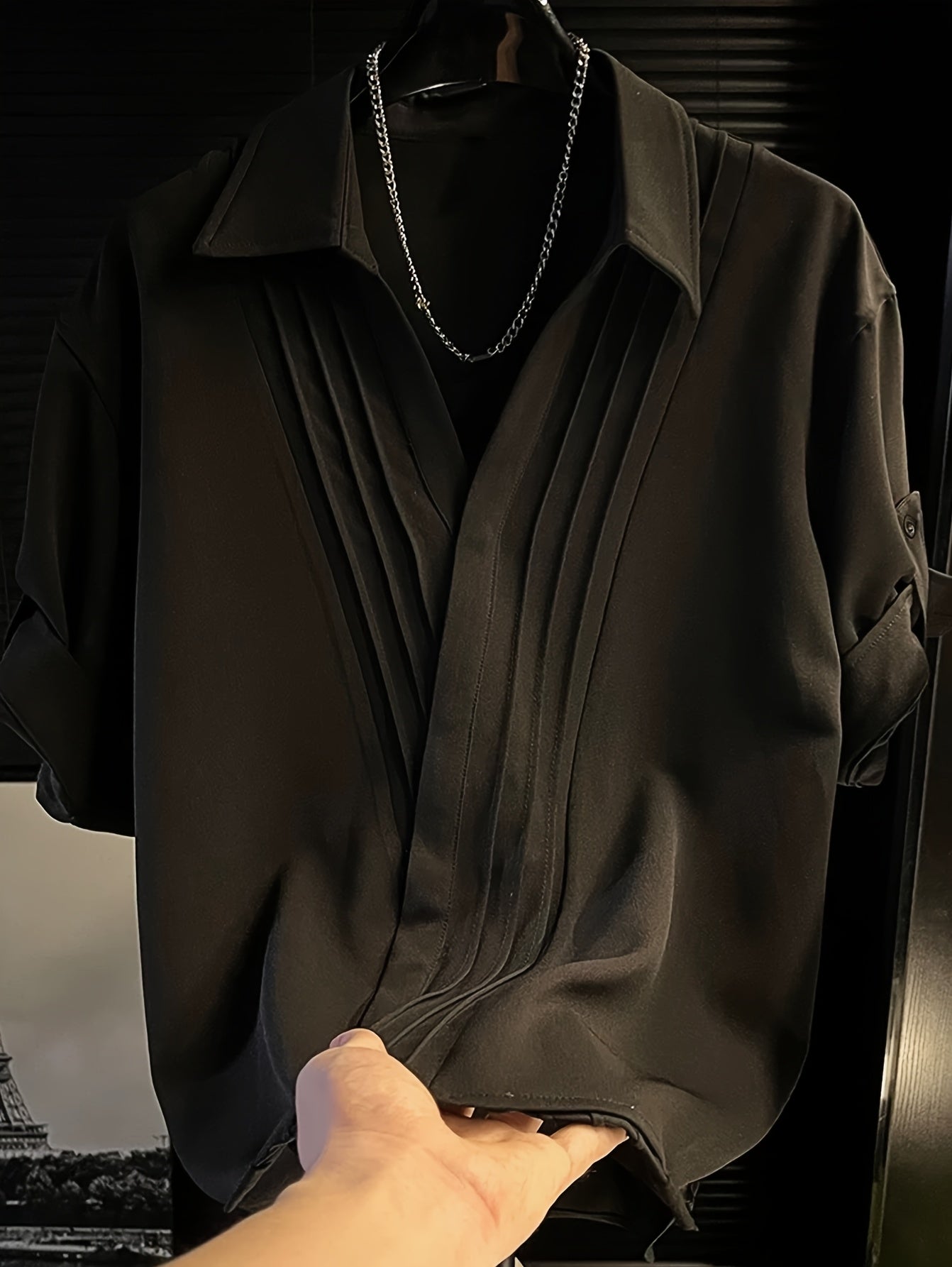 Button-up Shirt for Summer, Cool and Swaggering Men's Designer Pleated Casual Short-Sleeve Shirt, Premium Solid Color Top