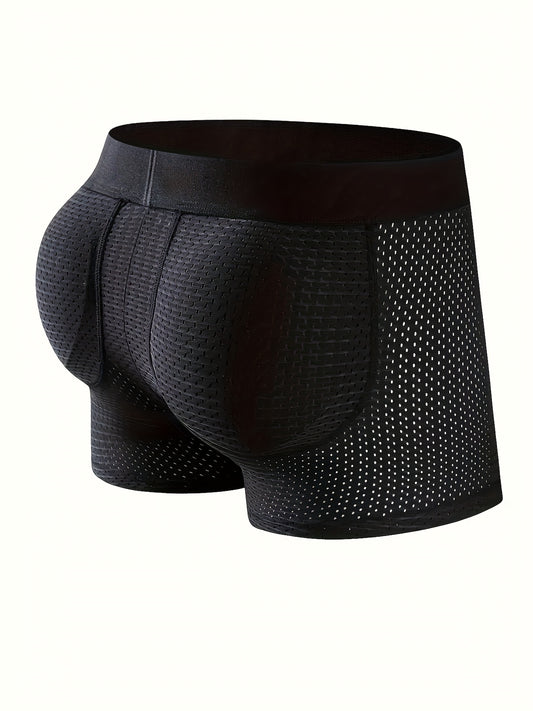 New Style Men'S Underwear with Butt Pad, Mesh Breathable Hollow Long Briefs, Men'S Elastic Comfortable Square Cut Shorts