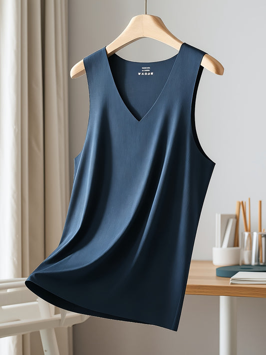 V-Neck Ice Fiber Fabric Vest Men'S Summer Quick-Drying Fitness Sports Vest Seamless Base White Undershirt Sleeveless T-Shirt Men'S