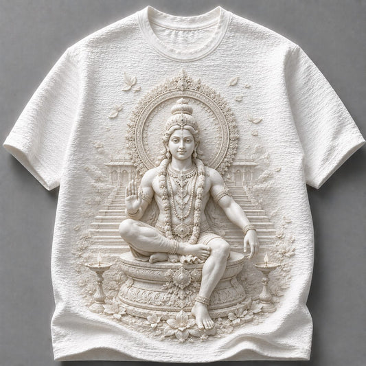 Lord Ayyappa Powerful  Sacred Art White Tee