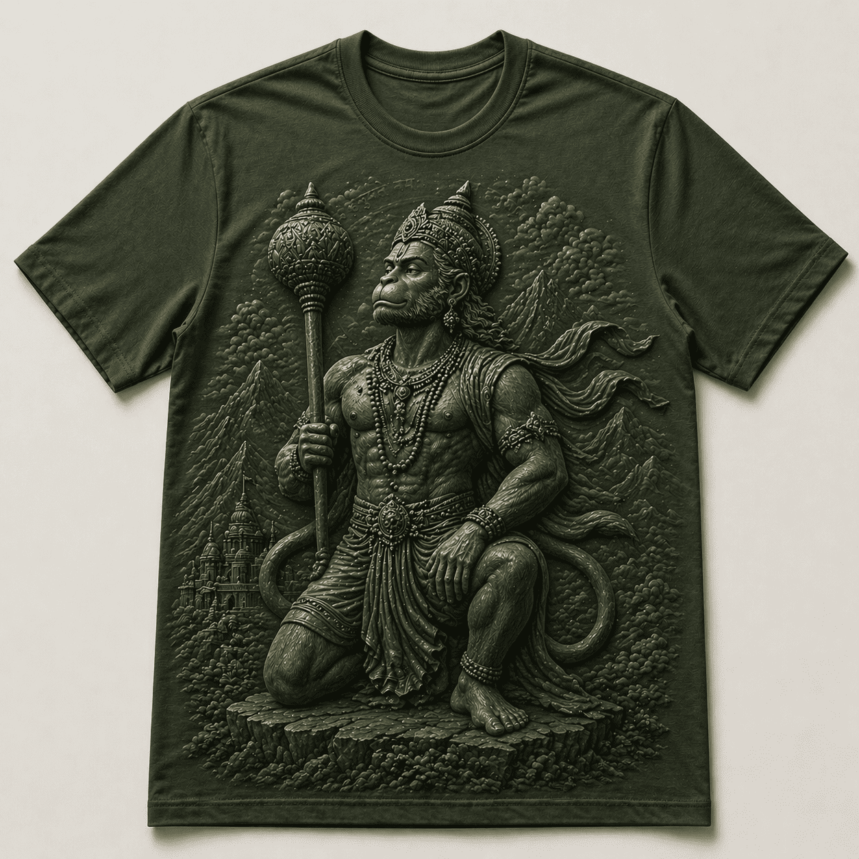 Lord Hanuman Gada Dark Green T-Shirt