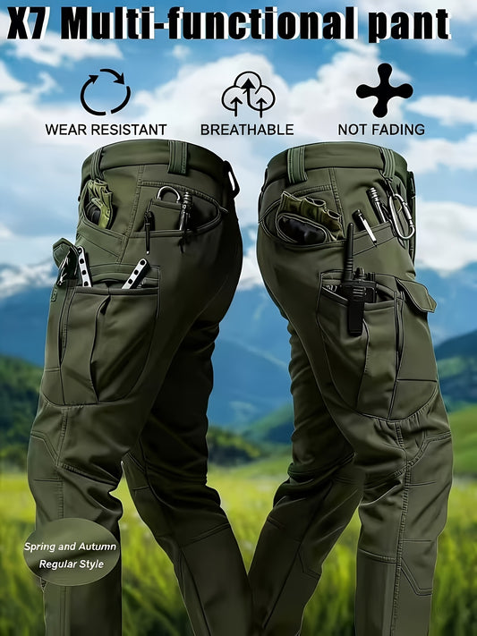 Outdoor Tactical Hiking and Mountaineering IX7 Pants for Men, Spring/Autumn, Multi-Pocket Zipper Lightweight Solid Color Cargo Pants, Scratch-Resistant, Wear-Resistant, Tear-Resistant Multi-Functional Training Pants, Suitable for Daily Wear