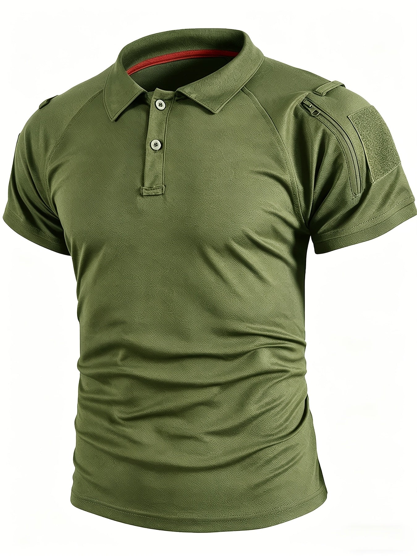 1pc Men's Shirt, Summer Short Sleeve Lapel Quick-Dry T-Shirt, Tactical Classic Outdoor Casual Short Sleeve Top with Pocket, Arm, Breathable Tee for Camping, Hiking, Fishing, Running, Sportswear. Accessories Not Included