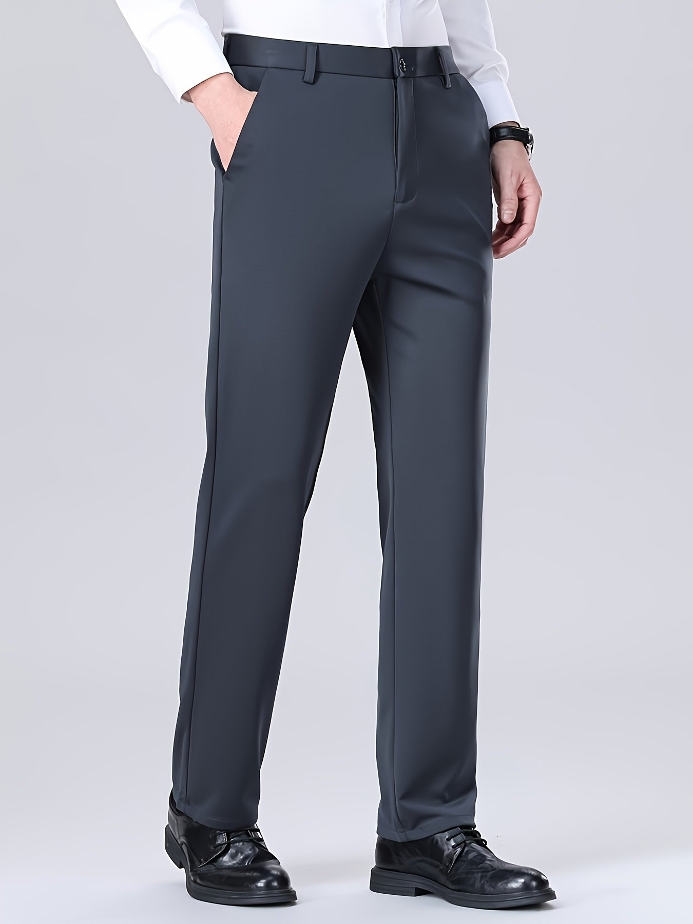 3pcs Men's Professional Business Dress Pants, Office Trousers, Stretchy and Versatile for Work, Black Suit Pants, Straight-Leg Casual Pants for Office Wear