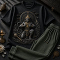 Lord Hanuman Gada Power Black T-Shirt with Bottle Green Trackpant Combo