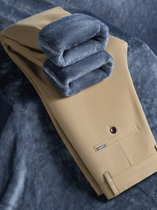 Initial Selection Winter Fleece-Lined Casual Loose-Fit Straight-Leg Business Trousers