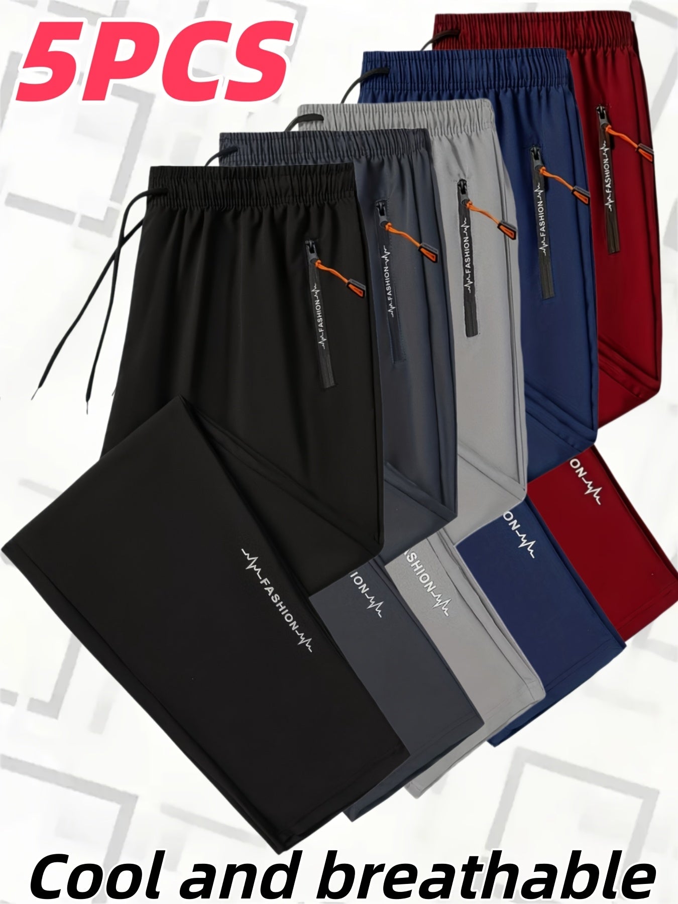 5pcs Men's and Women's Cool Casual Sports Pants with Zipper Pockets, Perfect for Sports, Lightweight Material, Suitable for Workouts and Athletic Activities