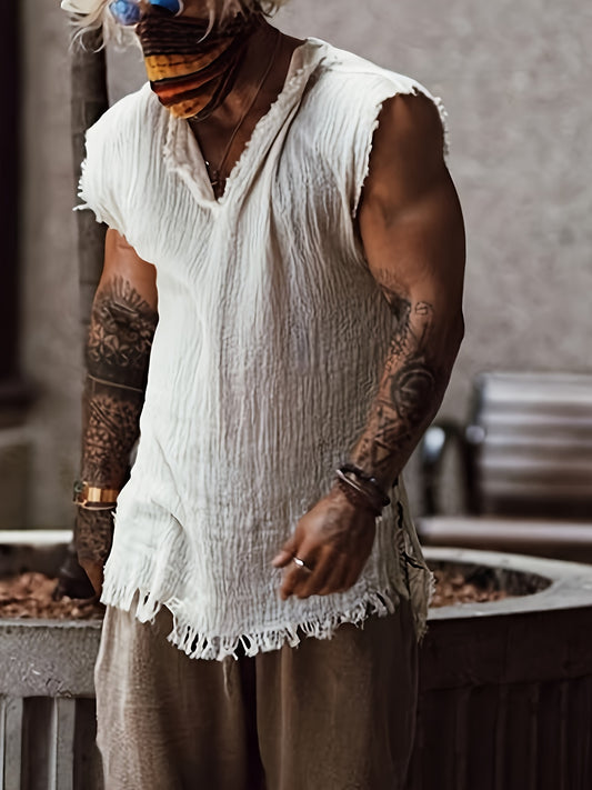 Men'S Tank Top Summer Shirt Beach Shirt, White Sleeveless V-Neck Summer Hawaiian Vacation Clothing, Plus Size