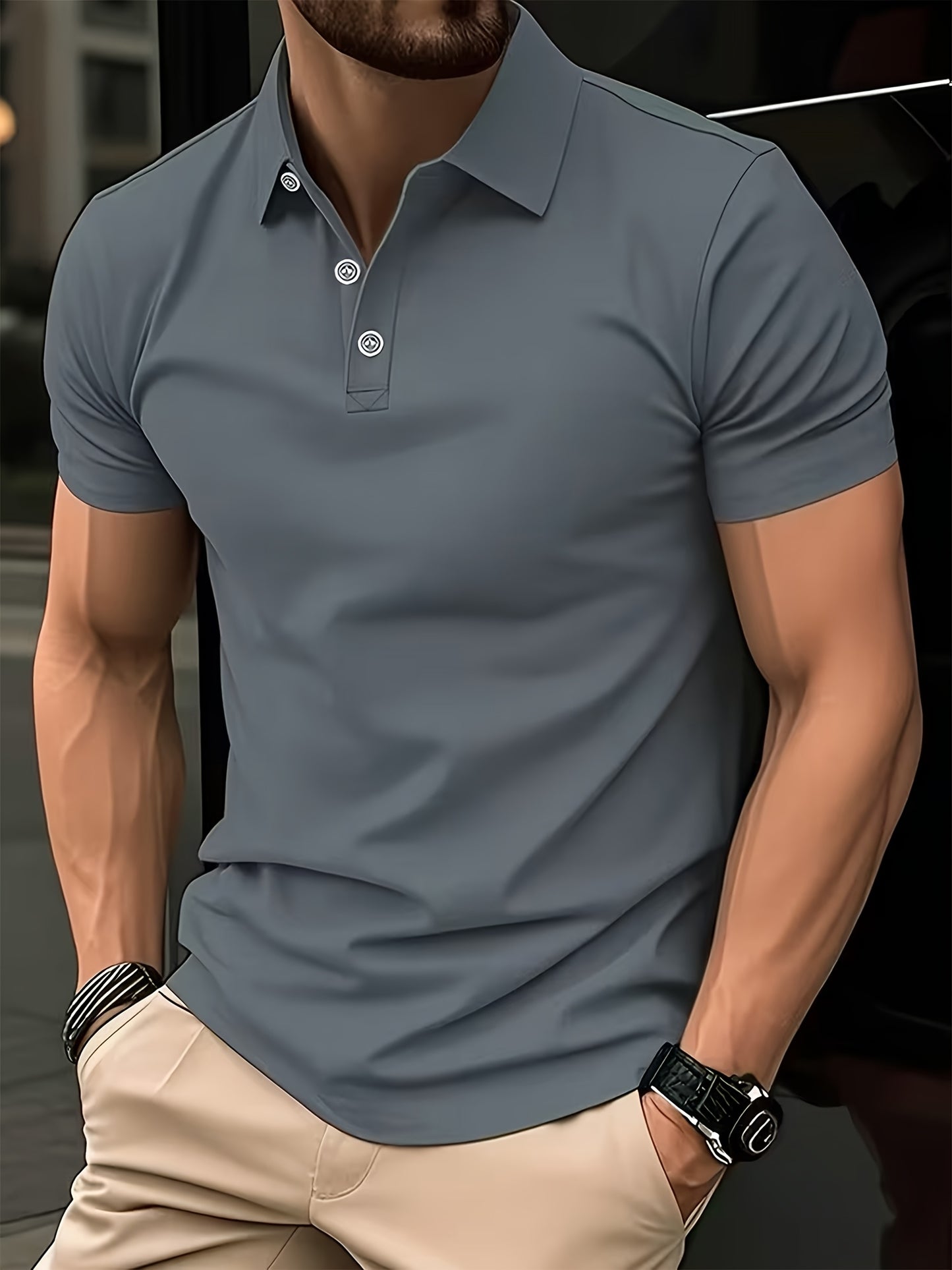 4pcs Quick-Dry Breathable Polo Shirts - Solid Color Lapel Collar Short Sleeve Button-Up Button- Shirts, Lightweight Stretch Polyester Suitable for Golf, Yacht, Office & Daily Wear, - Fit for Active Lifestyle