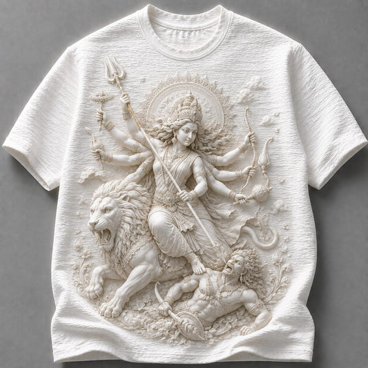 Divine Durga Powerful Art White T-Shirt