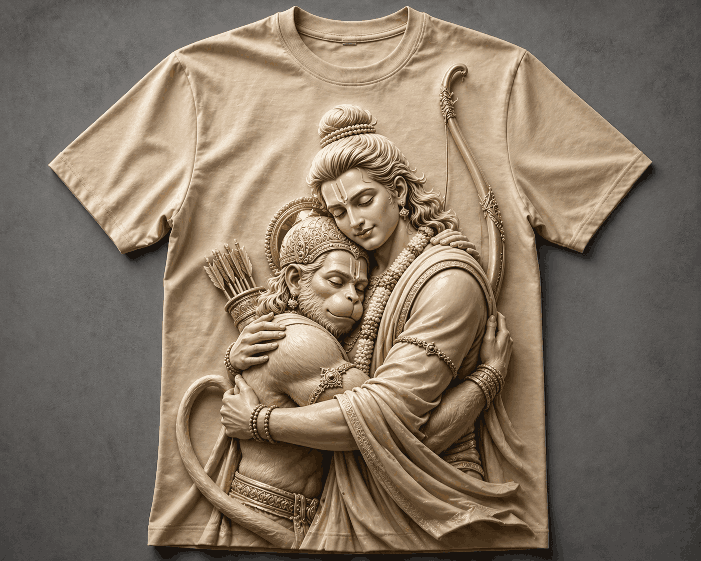 Lord Rama and Hanuman Beautiful Beige T-Shirt