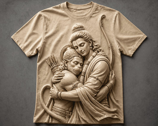 Lord Rama and Hanuman Beautiful Beige T-Shirt
