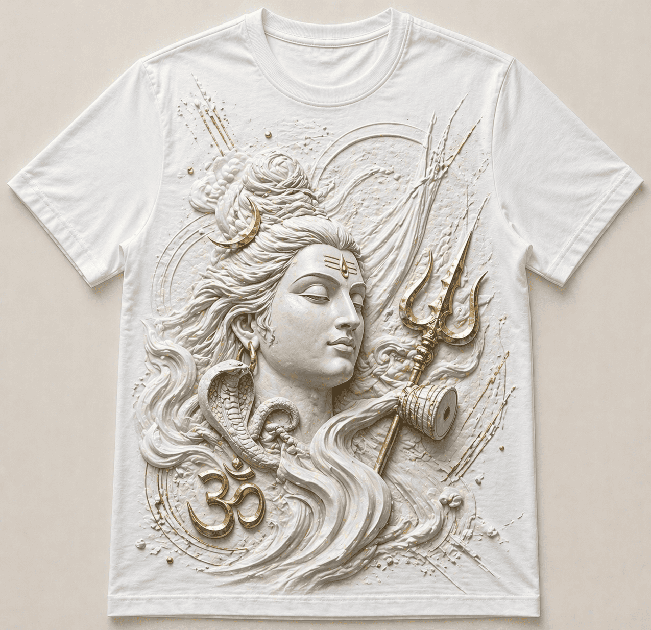 Lord Shiva Trishul Om Milky White T-Shirt