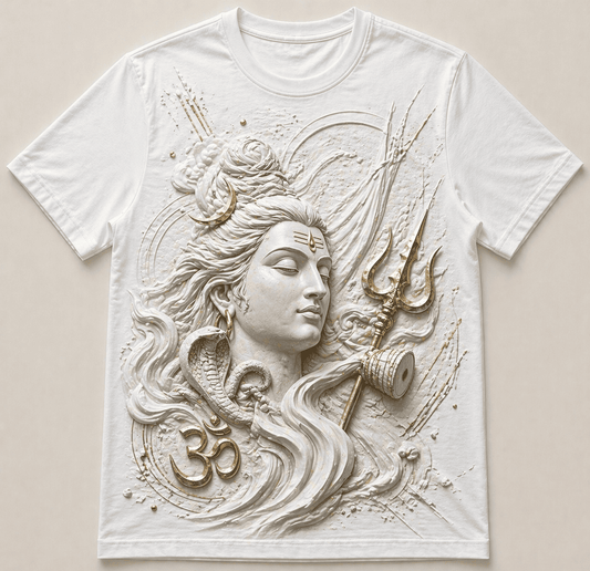 Lord Shiva Trishul Om Milky White T-Shirt