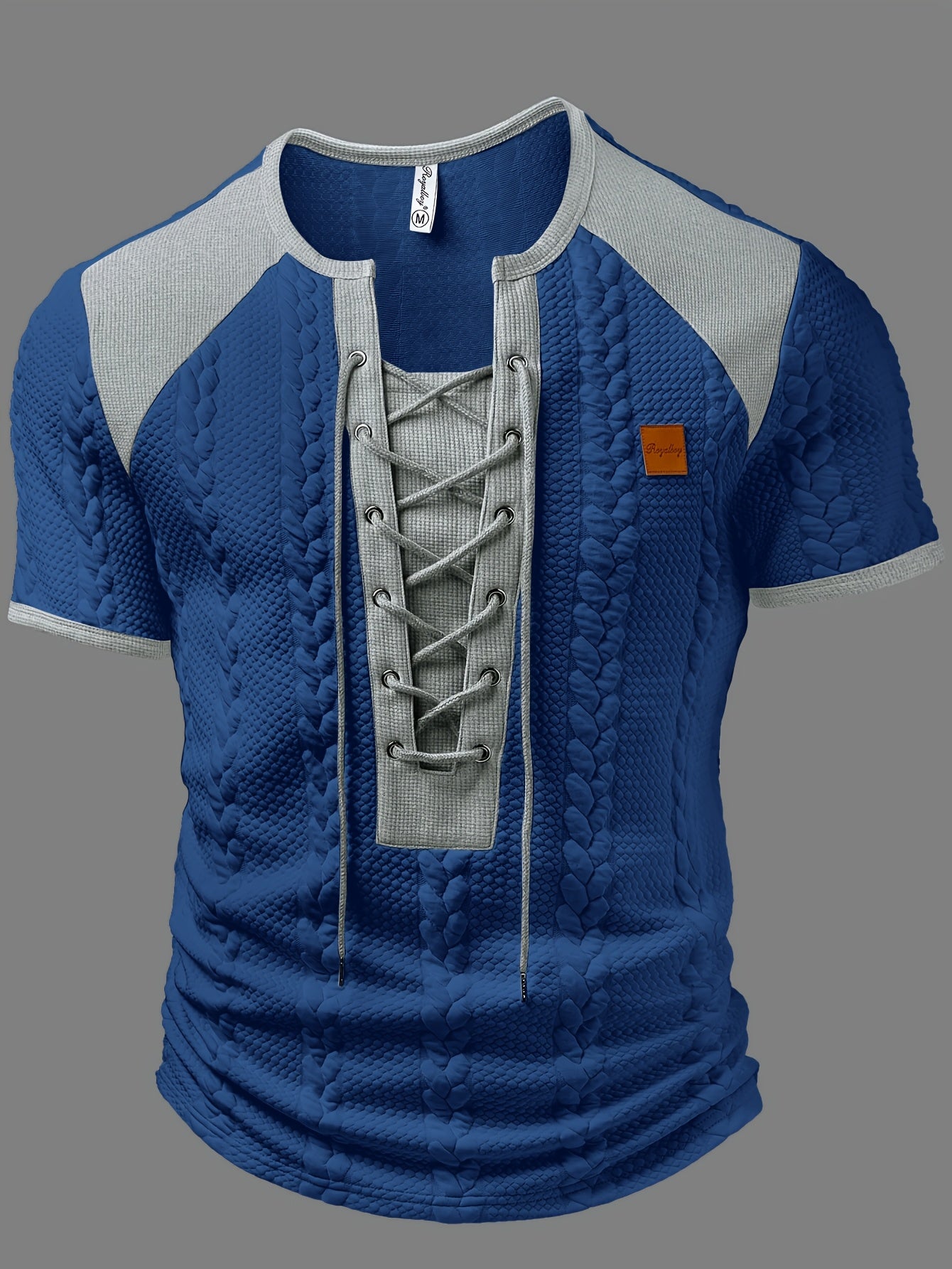 Men's Henley Summer Color-Block Henley Shirt - Soft Casual, Perforated Drawstring Collar