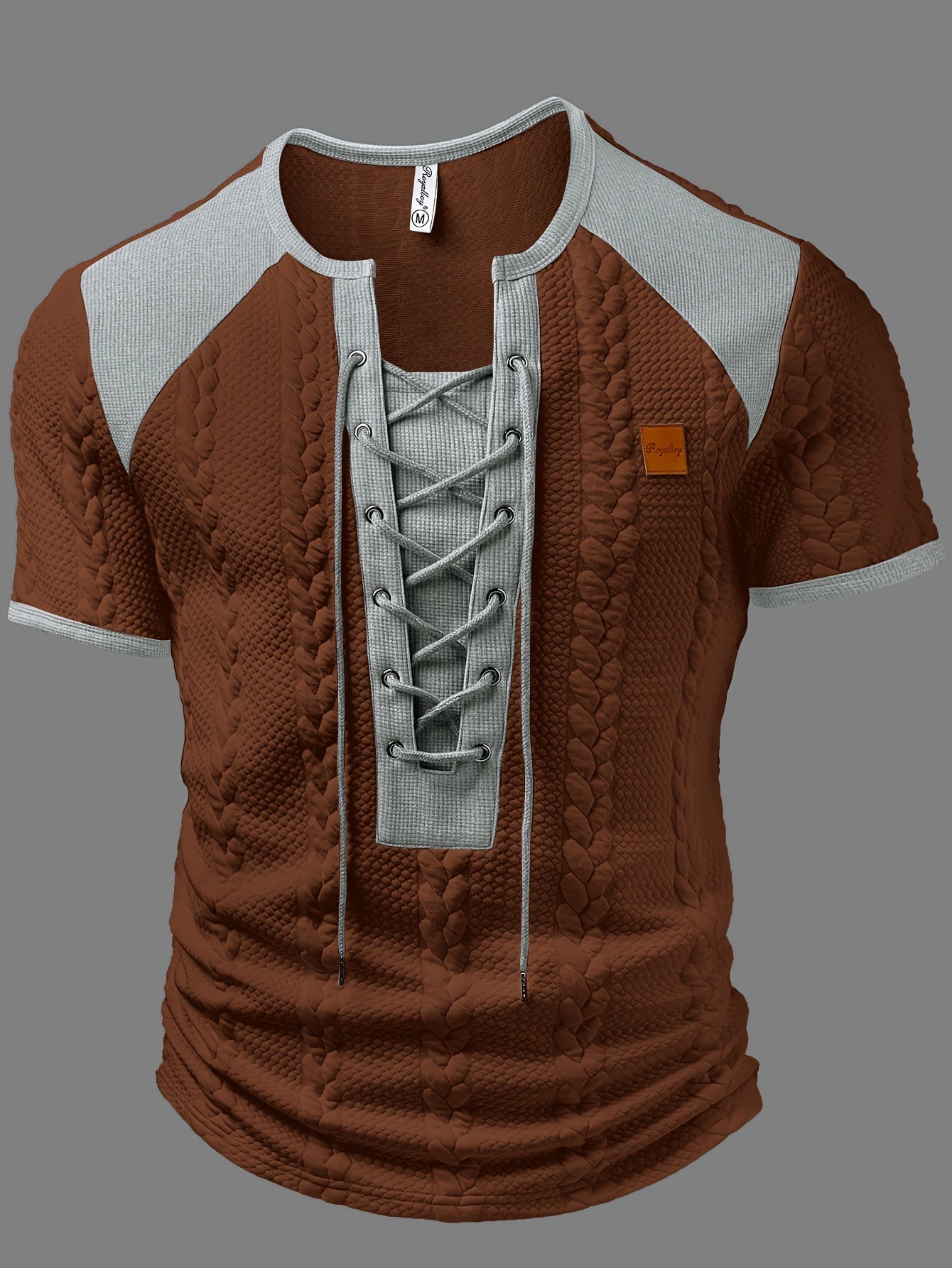 Men's Henley Summer Color-Block Henley Shirt - Soft Casual, Perforated Drawstring Collar