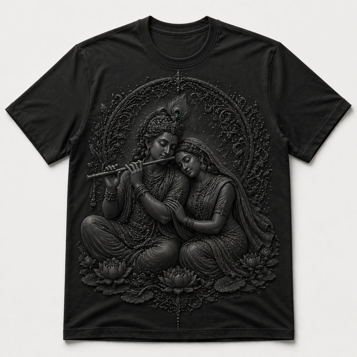 Radha Krishna Flute Black T-Shirt