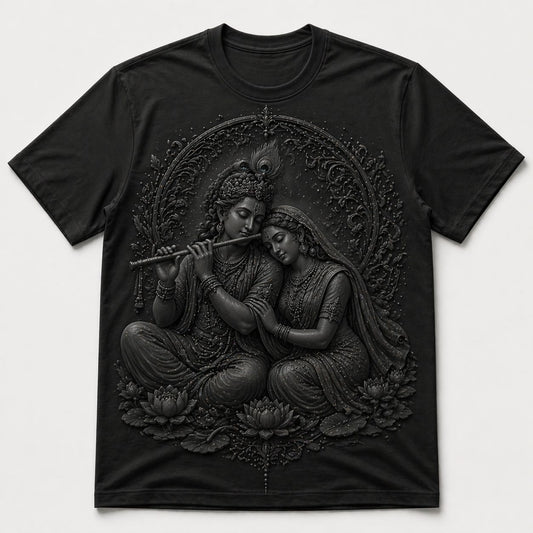 Radha Krishna Flute Black T-Shirt