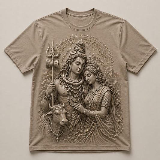 Lord Shiva and Parvati Beige T-Shirt