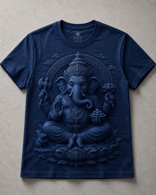 Lord Ganesha Royal Blessings Navy Blue T-Shirt