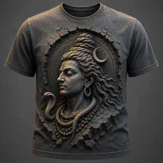 Lord Shiva Ancient Relief Charcoal T-Shirt