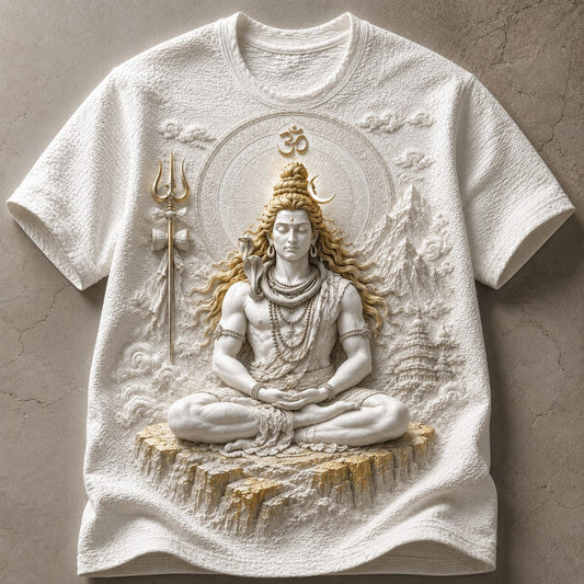 Lord Shiva Golden Serenity White T-Shirt
