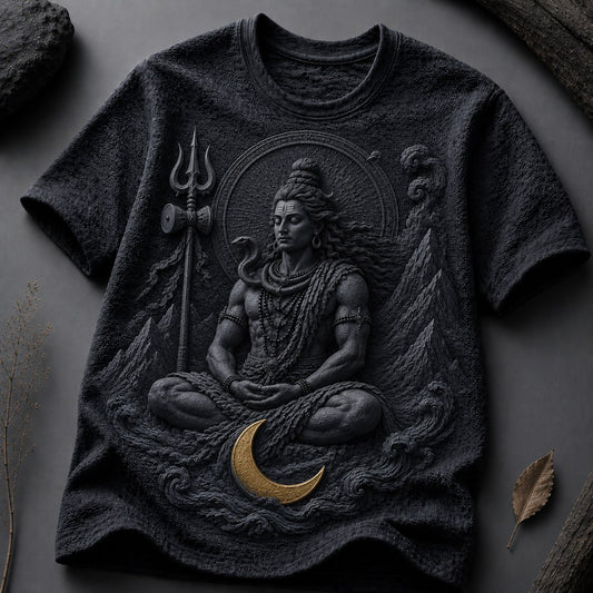 Lord Shiva Moonlit Meditation Black T-Shirt