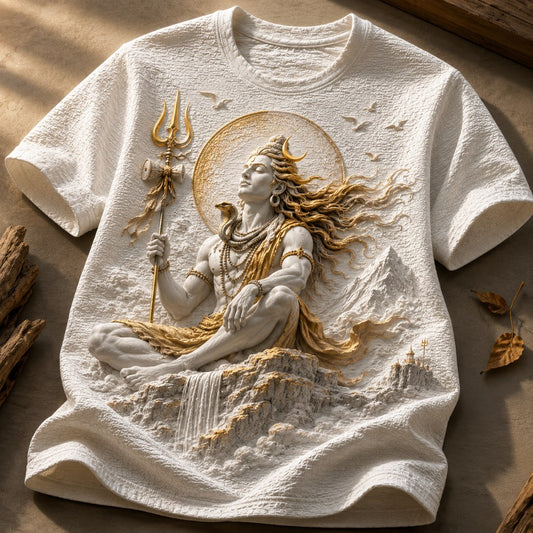 Lord Shiva Sacred Presence Golden White T-Shirt