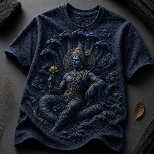 Lord Vishnu Divine Protector Navy Blue T-Shirt