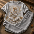 Lord Krishna Divine Flute Grey T-Shirt with Soft Grey Trackpant Combo