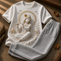 Lord Krishna Serenity White T-Shirt with Light Grey Trackpant Combo