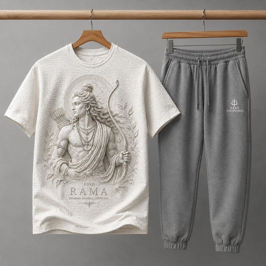 Lord Rama Heritage White T-Shirt with Grey Trackpant Combo