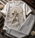 Lord Rama With Bow and Arrows White T-Shirt with Grey Trackpant Combo