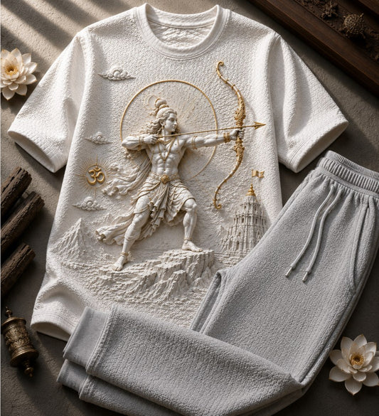 Lord Rama With Bow and Arrows White T-Shirt with Grey Trackpant Combo