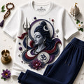 Lord Shiva Divine Aura White T-Shirt with Navy Blue Trackpant Combo